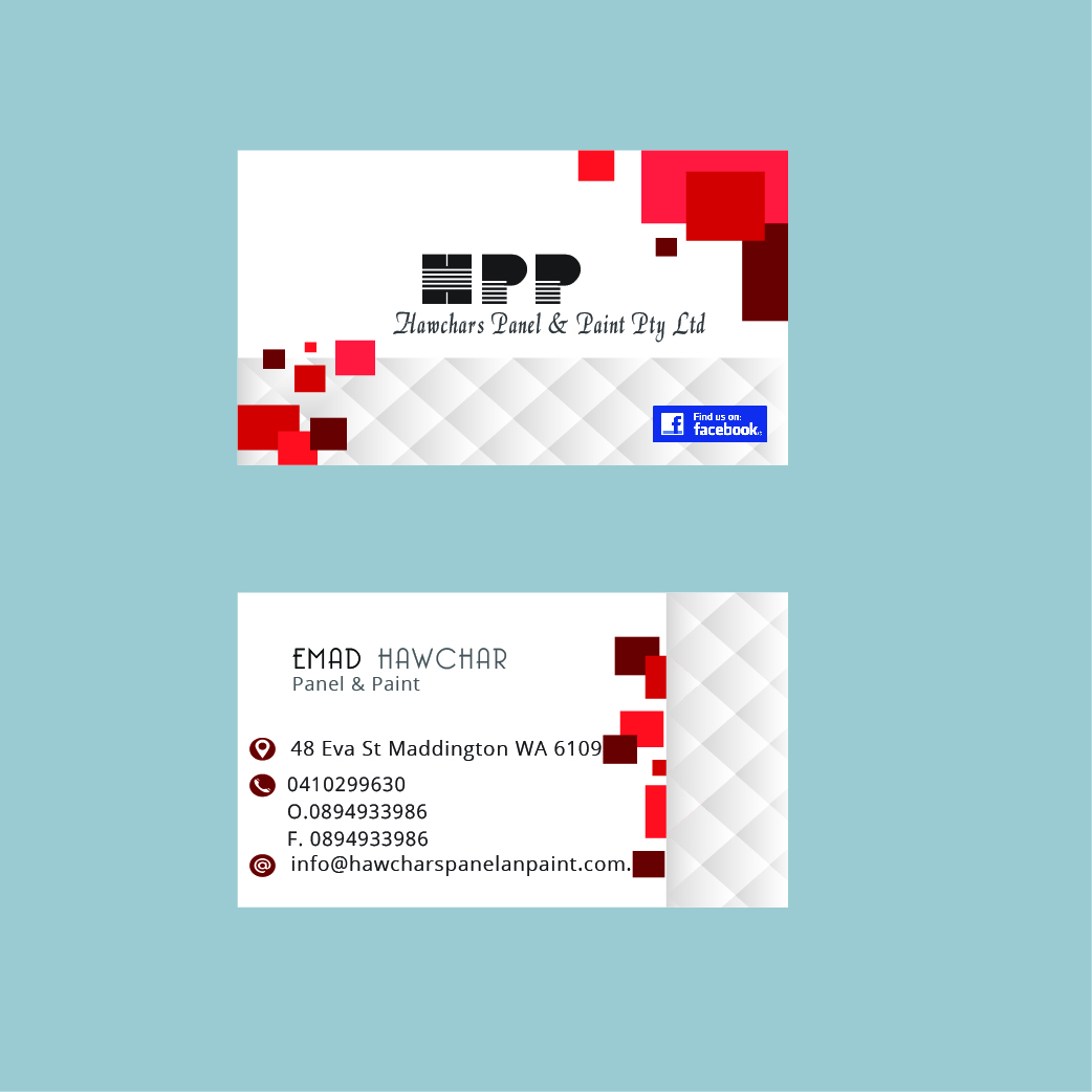 Business Card Design by kajal 3 for HAWCHARS PANEL & PAINT PTY LTD | Design #17409800