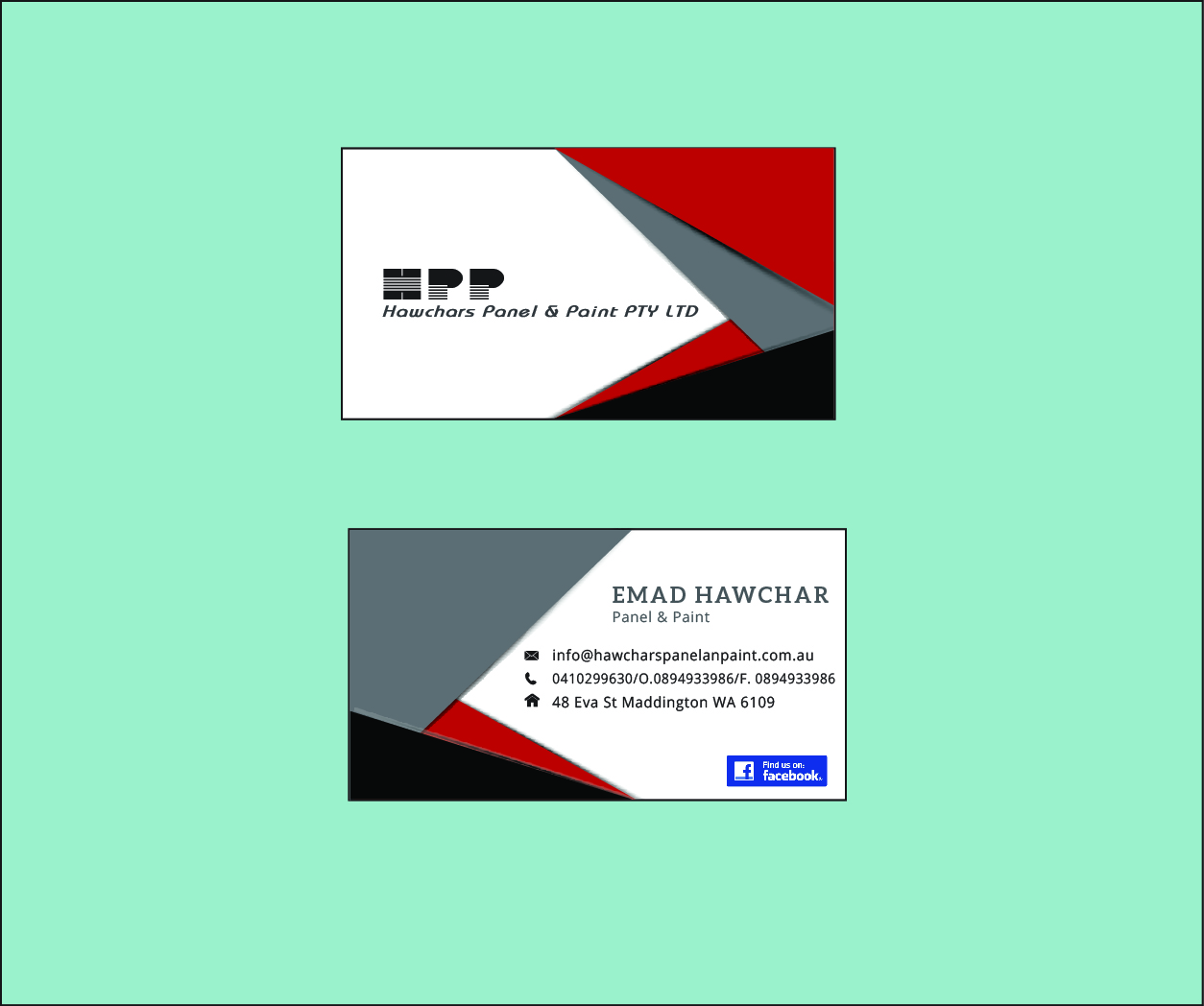 Business Card Design by kajal 3 for HAWCHARS PANEL & PAINT PTY LTD | Design #17409856