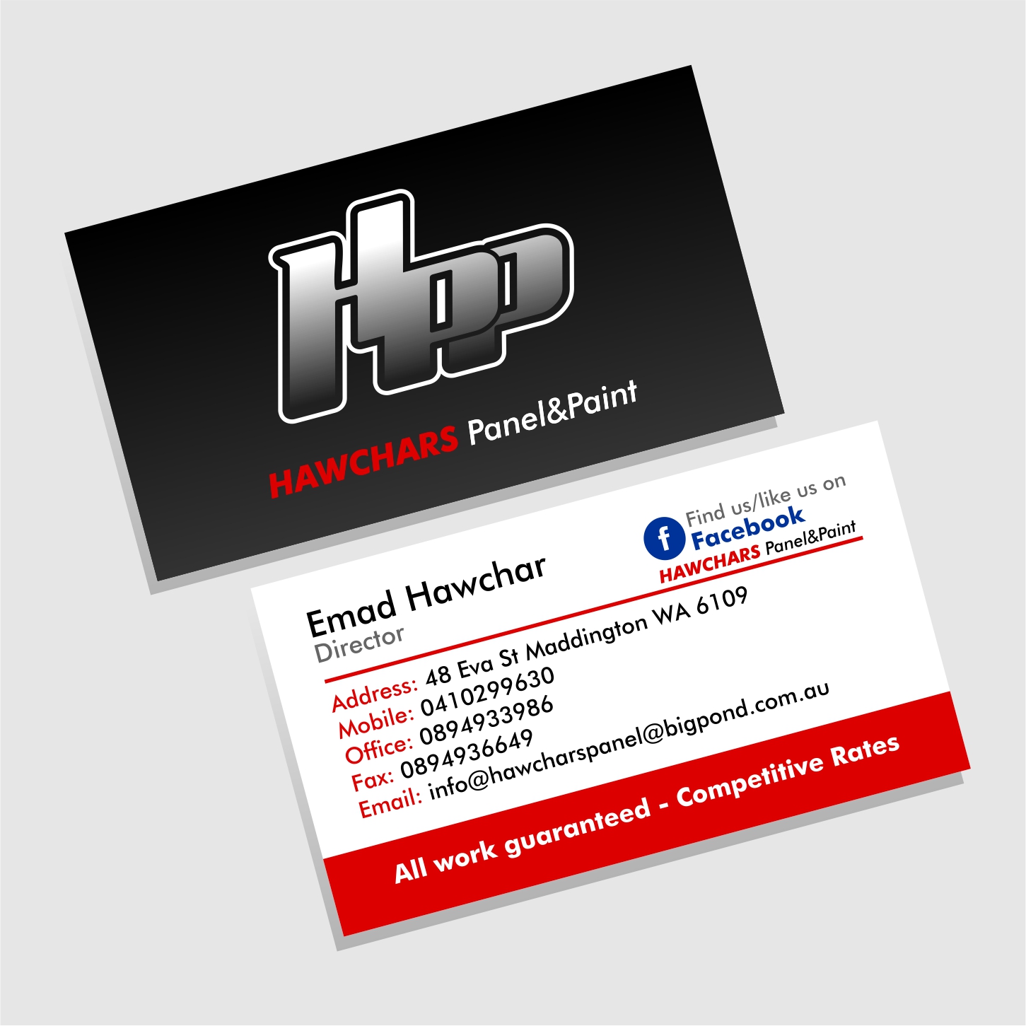 Business Card Design by Sergio Medina for HAWCHARS PANEL & PAINT PTY LTD | Design #17370288