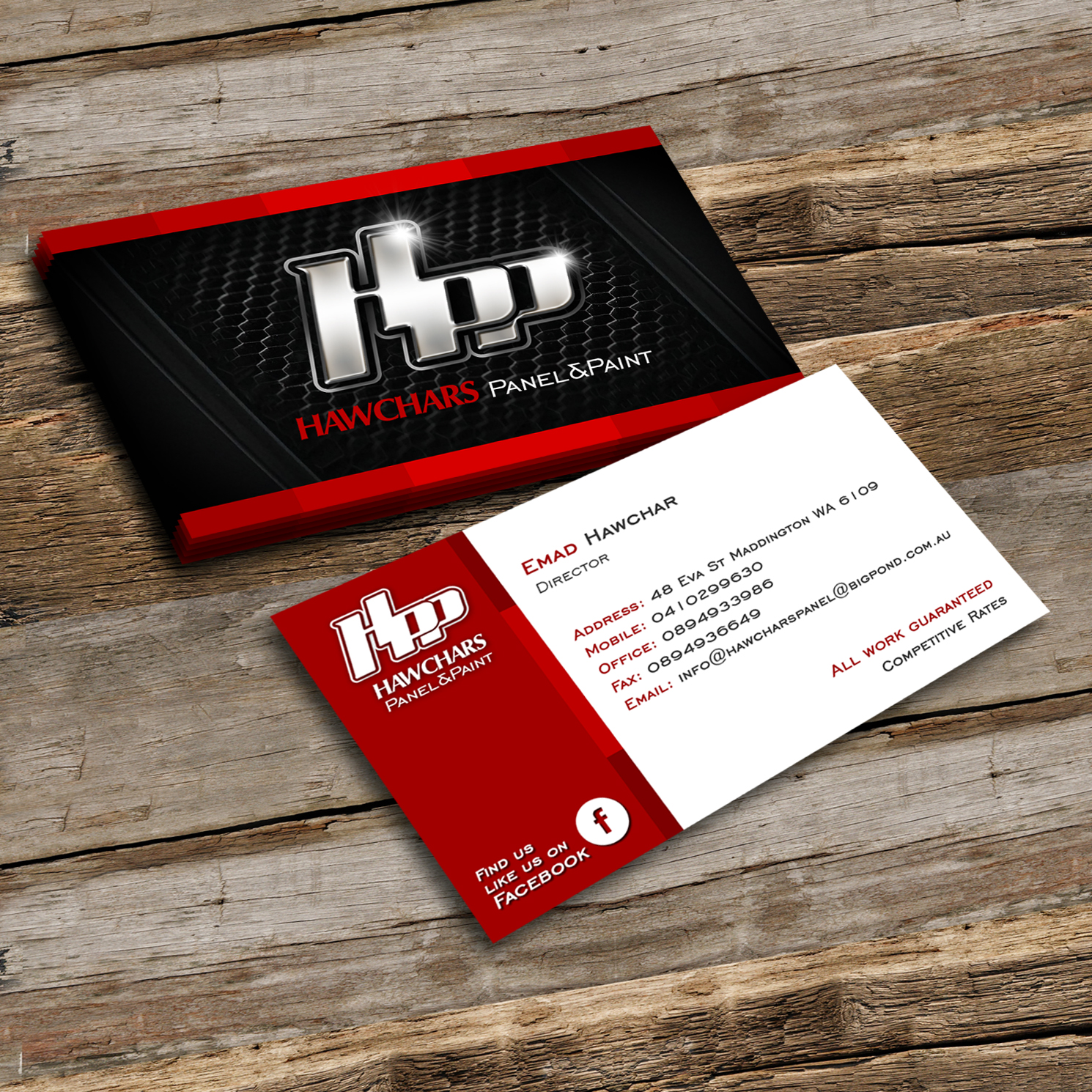 Business Card Design by Sergio Medina for HAWCHARS PANEL & PAINT PTY LTD | Design #17371899