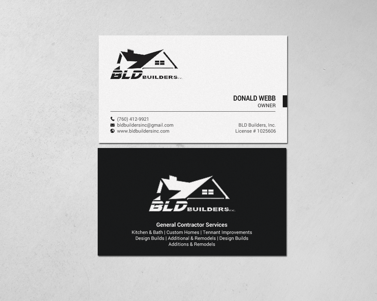 Business Card Design by chandrayaan.creative for BLD Builders, Inc. | Design #17395877