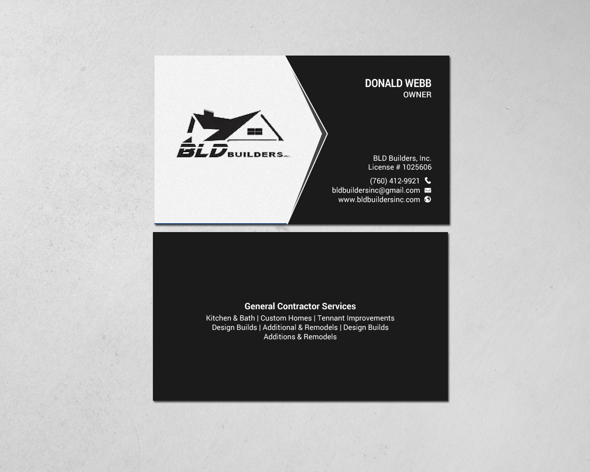 Business Card Design by chandrayaan.creative for BLD Builders, Inc. | Design #17397438