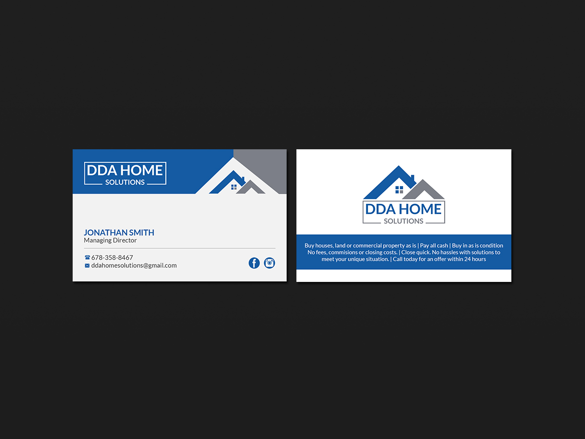 Business Card Design by Creations Box 2015 for DDA Home Solutions LLC | Design #17667247