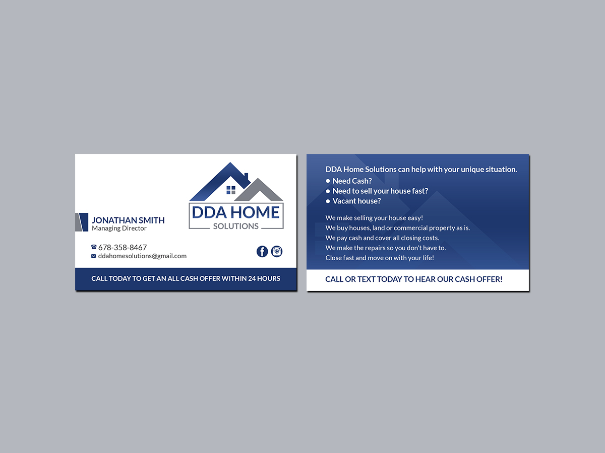 Business Card Design by Creations Box 2015 for DDA Home Solutions LLC | Design #18062593