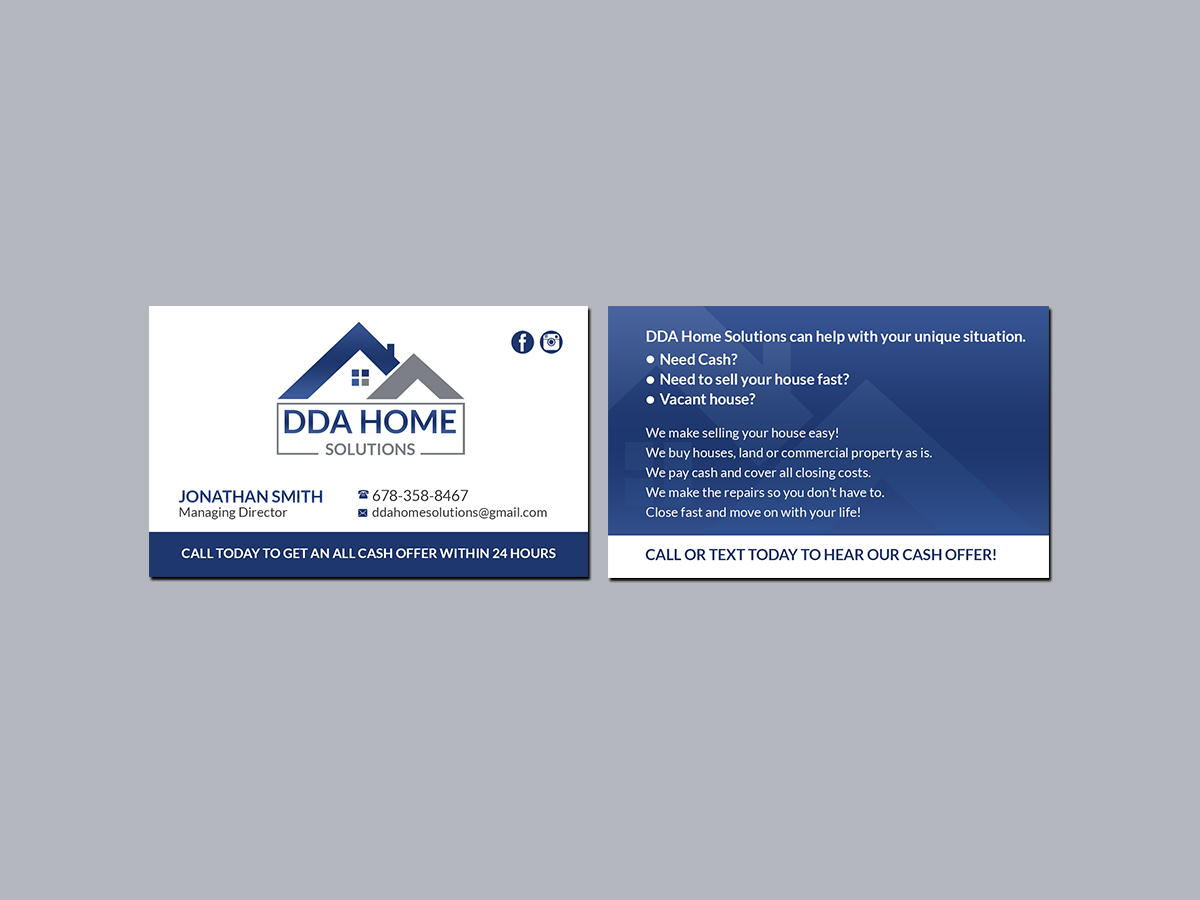 Business Card Design by Creations Box 2015 for DDA Home Solutions LLC | Design #18062594