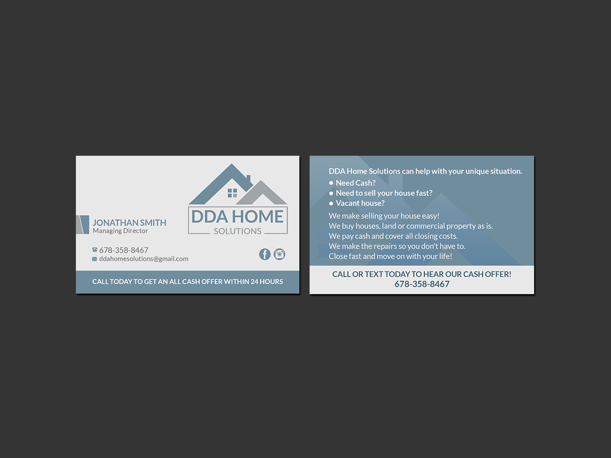 Business Card Design by Creations Box 2015 for DDA Home Solutions LLC | Design #18065116