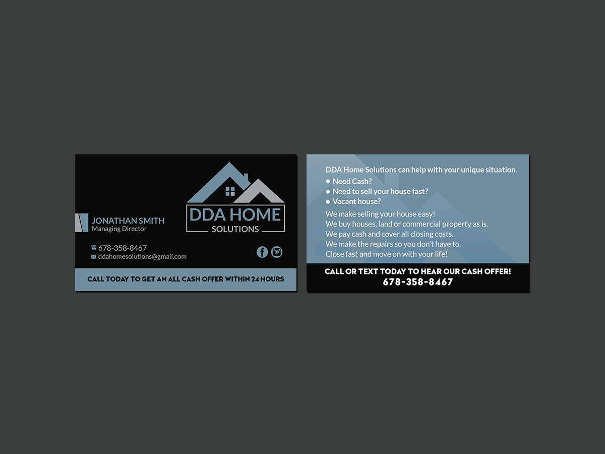Business Card Design by Creations Box 2015 for DDA Home Solutions LLC | Design #18075719