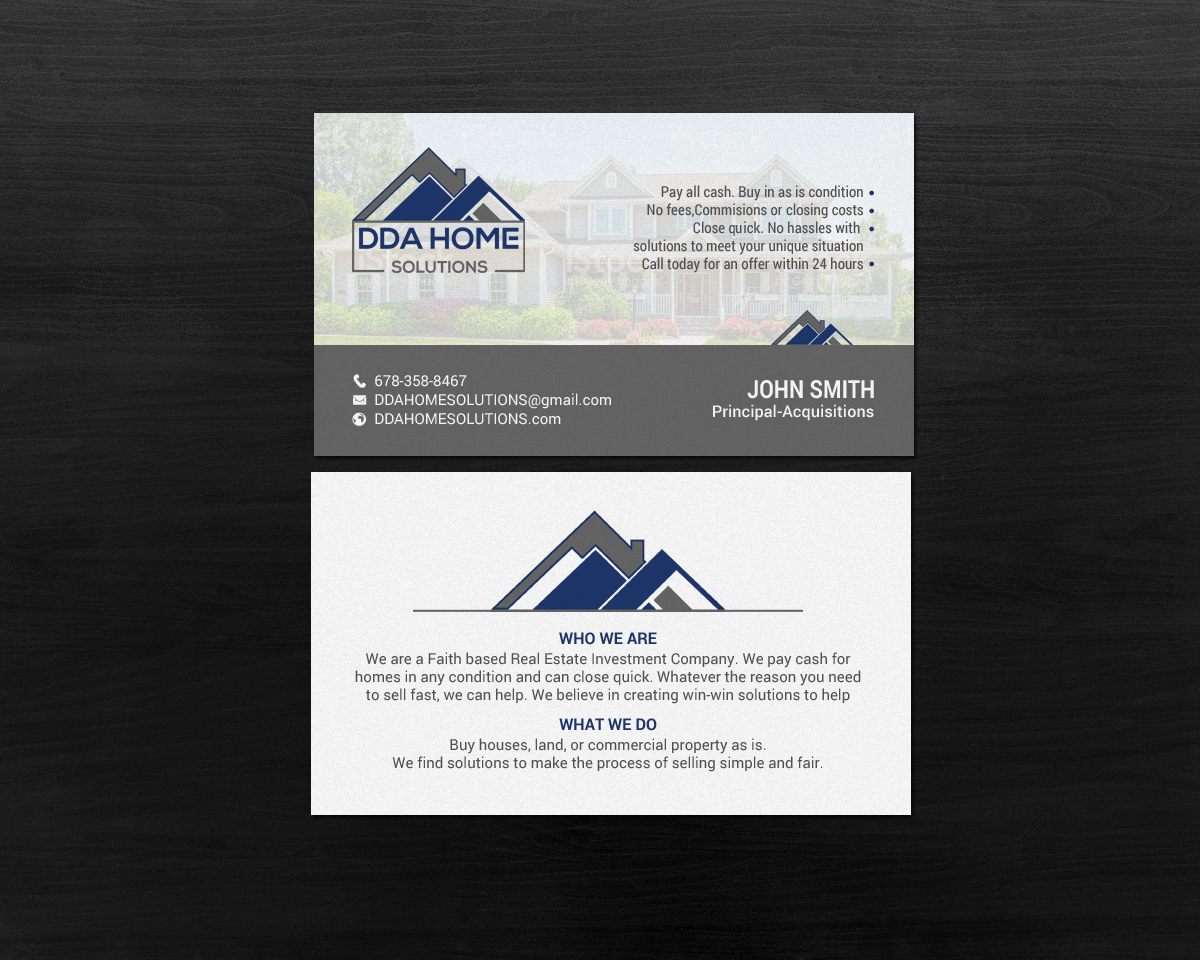 Diseño de Tarjeta de Presentación por chandrayaan.creative para DDA Home Solutions LLC | Diseño #17643476