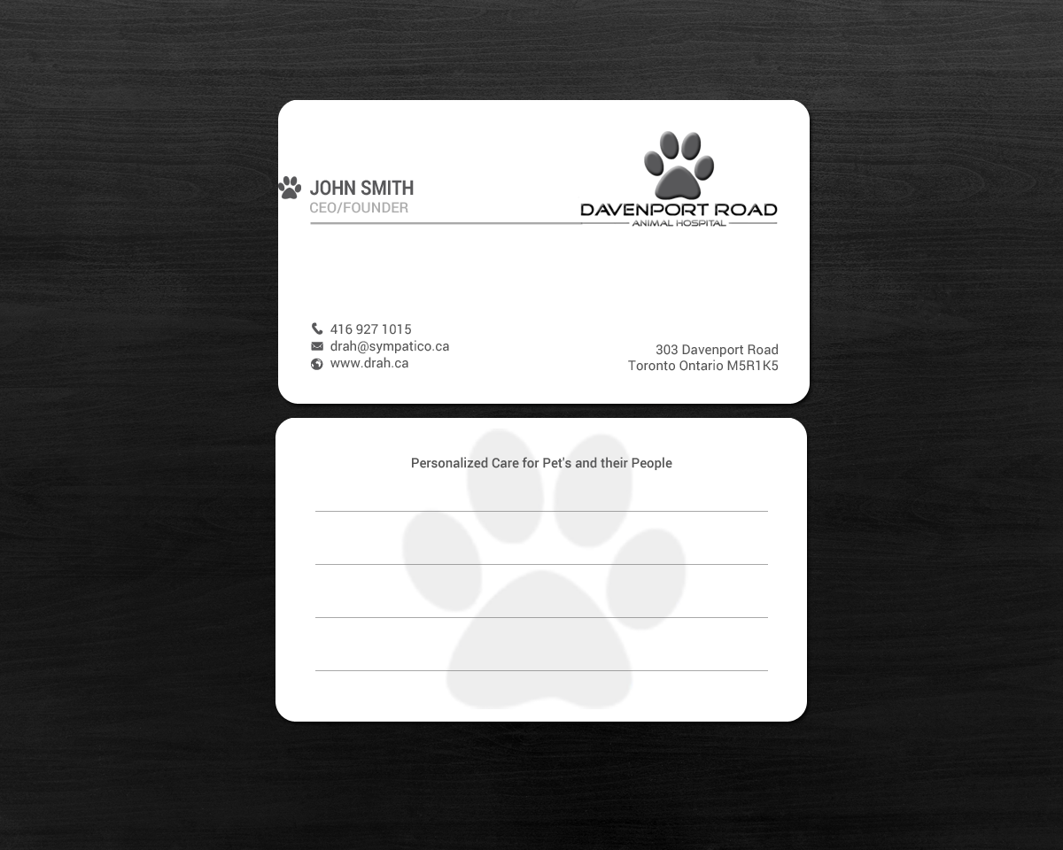 Diseño de Tarjeta de Presentación por chandrayaan.creative para Davenport Road Animal Hospital | Diseño #17466595