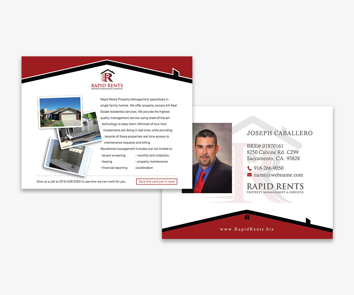 Diseño de Postal por sikamcoy222 para Rapid Rents Property Management & Services | Diseño #17501456