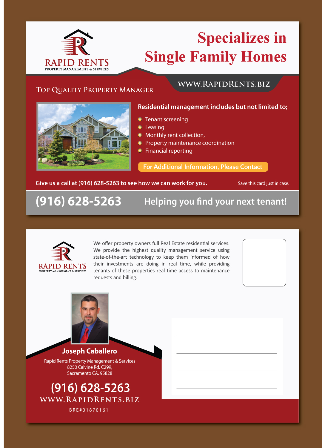 Postcard Design by meet007 for Rapid Rents Property Management & Services | Design #17489367