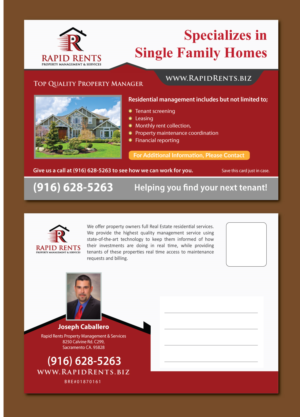 Diseño de Postal por meet007 para Rapid Rents Property Management & Services | Diseño: #17489367