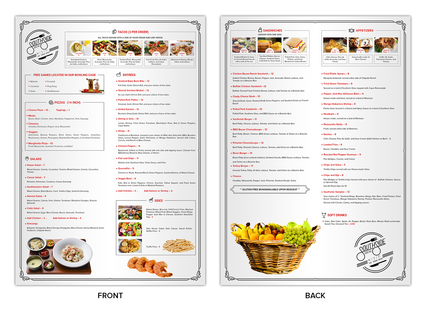 Menu Design by SAI DESIGNS for Southside Social | Design #17659926
