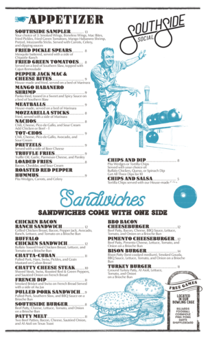 Menu Design by mrmrnjr for Southside Social | Design: #17729358
