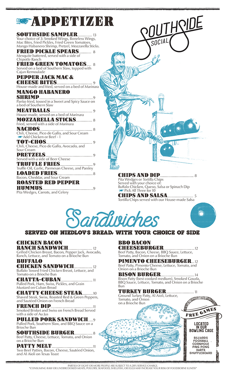 Menu Design by mrmrnjr for Southside Social | Design #17897985