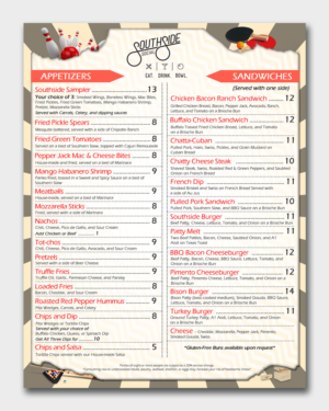 Menu Design by Lesaba Design for Southside Social | Design: #17600412
