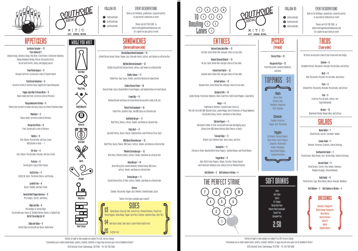Menu Design by Pointer and Pointer Creative for Southside Social | Design #17738504