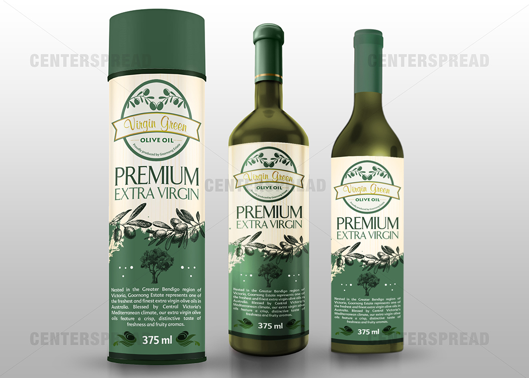 Packaging Design by CENTERSPREAD for Virgin Green Olive Farm Pty Ltd | Design #2770659