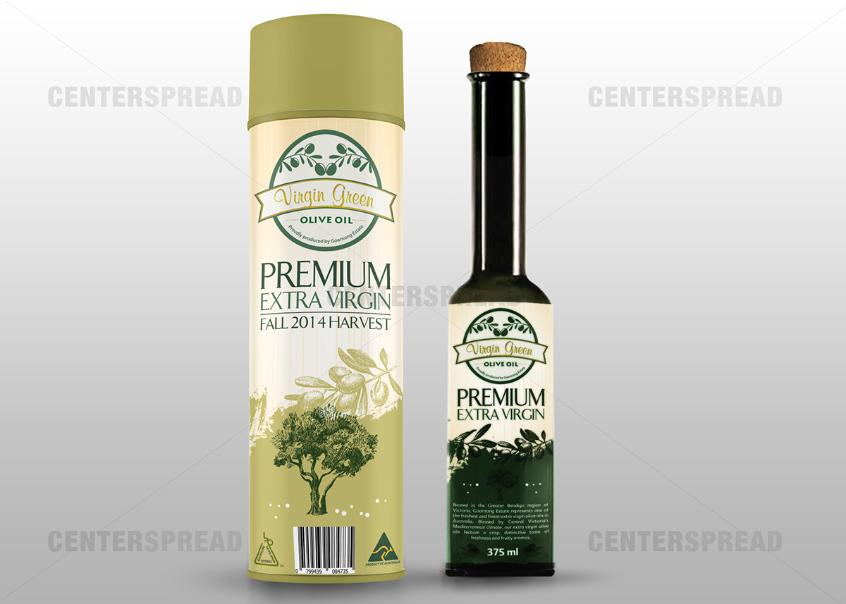 Packaging Design by CENTERSPREAD for Virgin Green Olive Farm Pty Ltd | Design #2774850