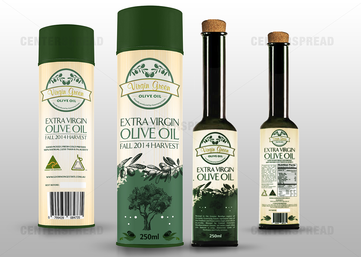 Packaging Design by CENTERSPREAD for Virgin Green Olive Farm Pty Ltd | Design #2792721