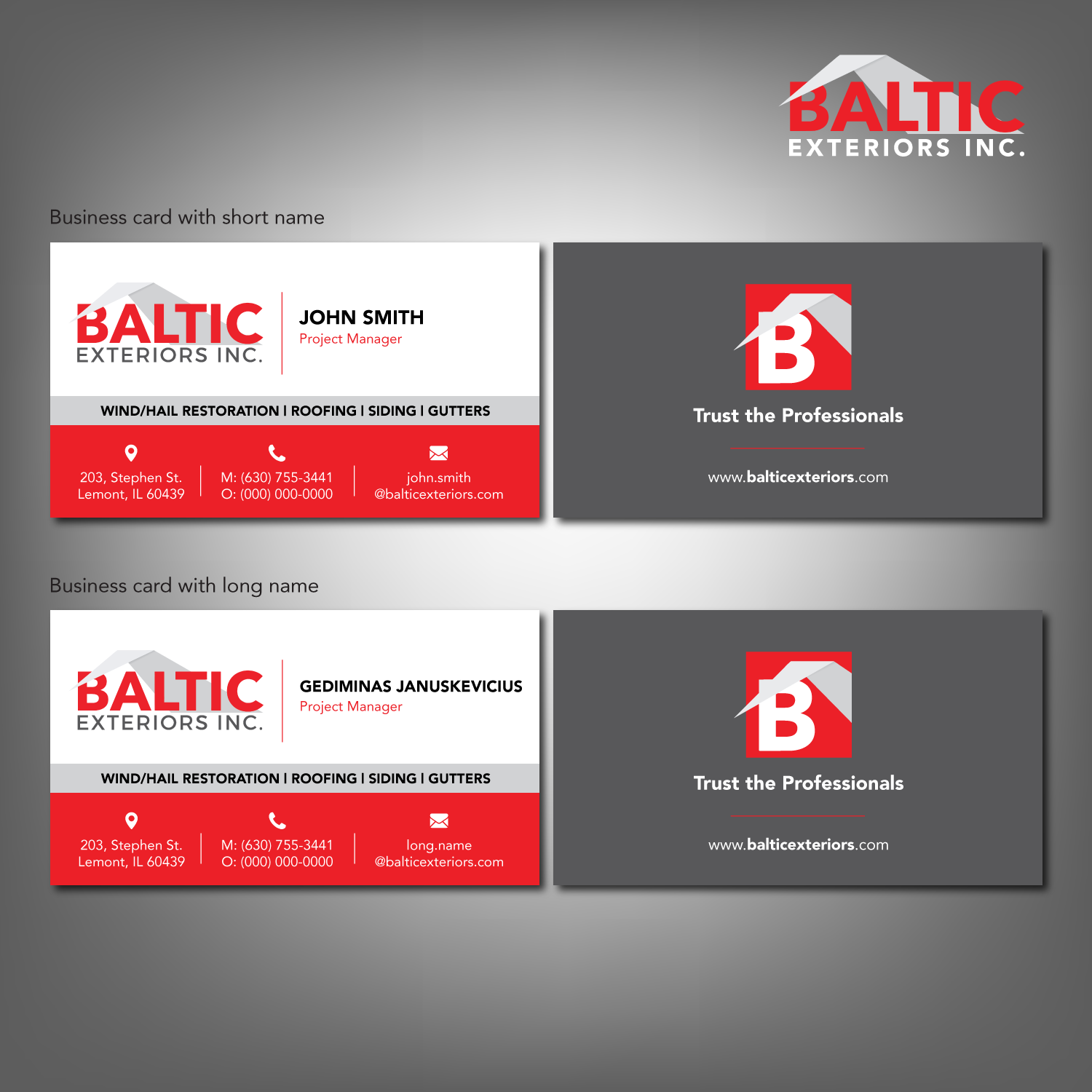 Business Card Design by adiazudin for Baltic Exteriors | Design #17649828
