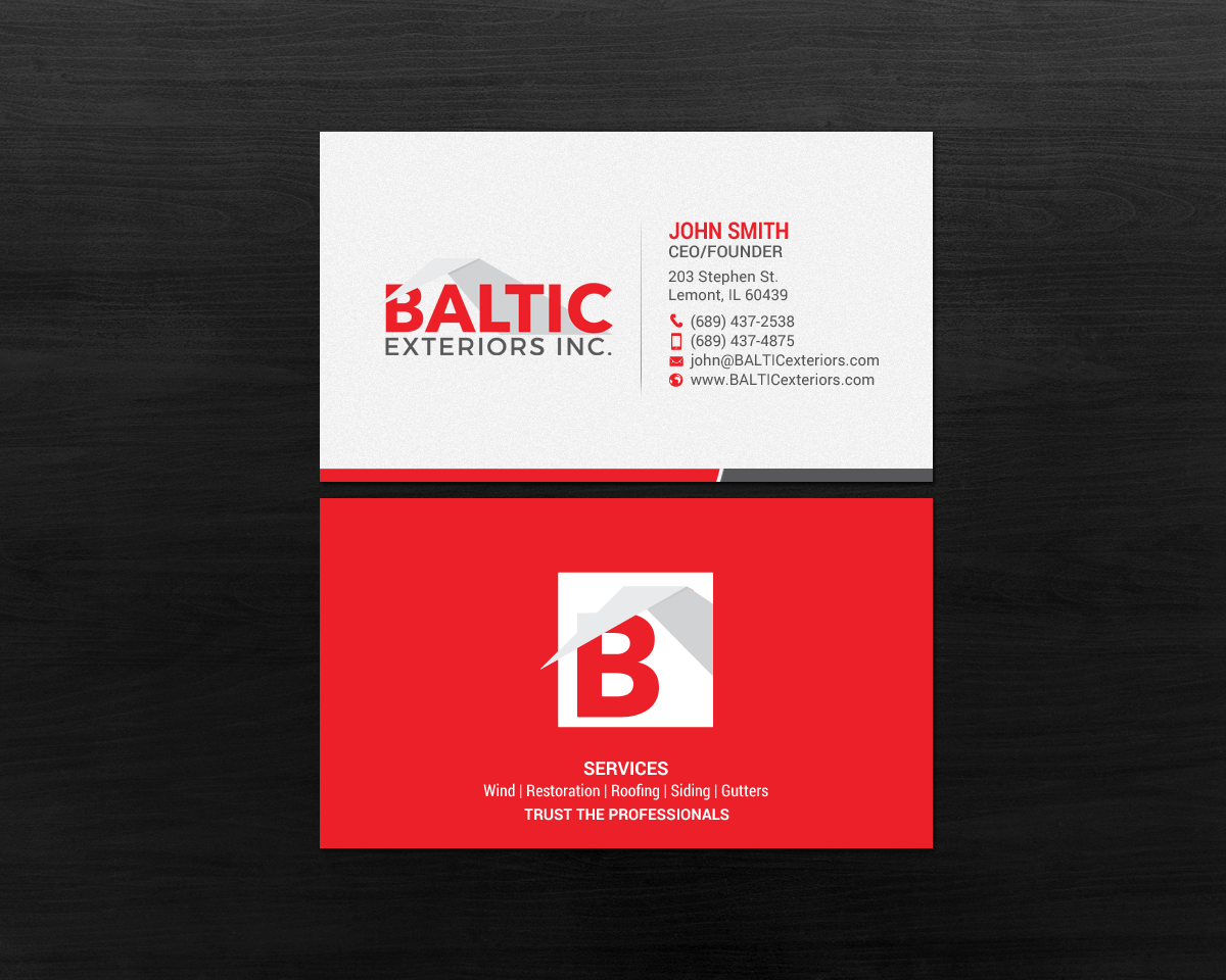 Business Card Design by chandrayaan.creative for Baltic Exteriors | Design #17584200