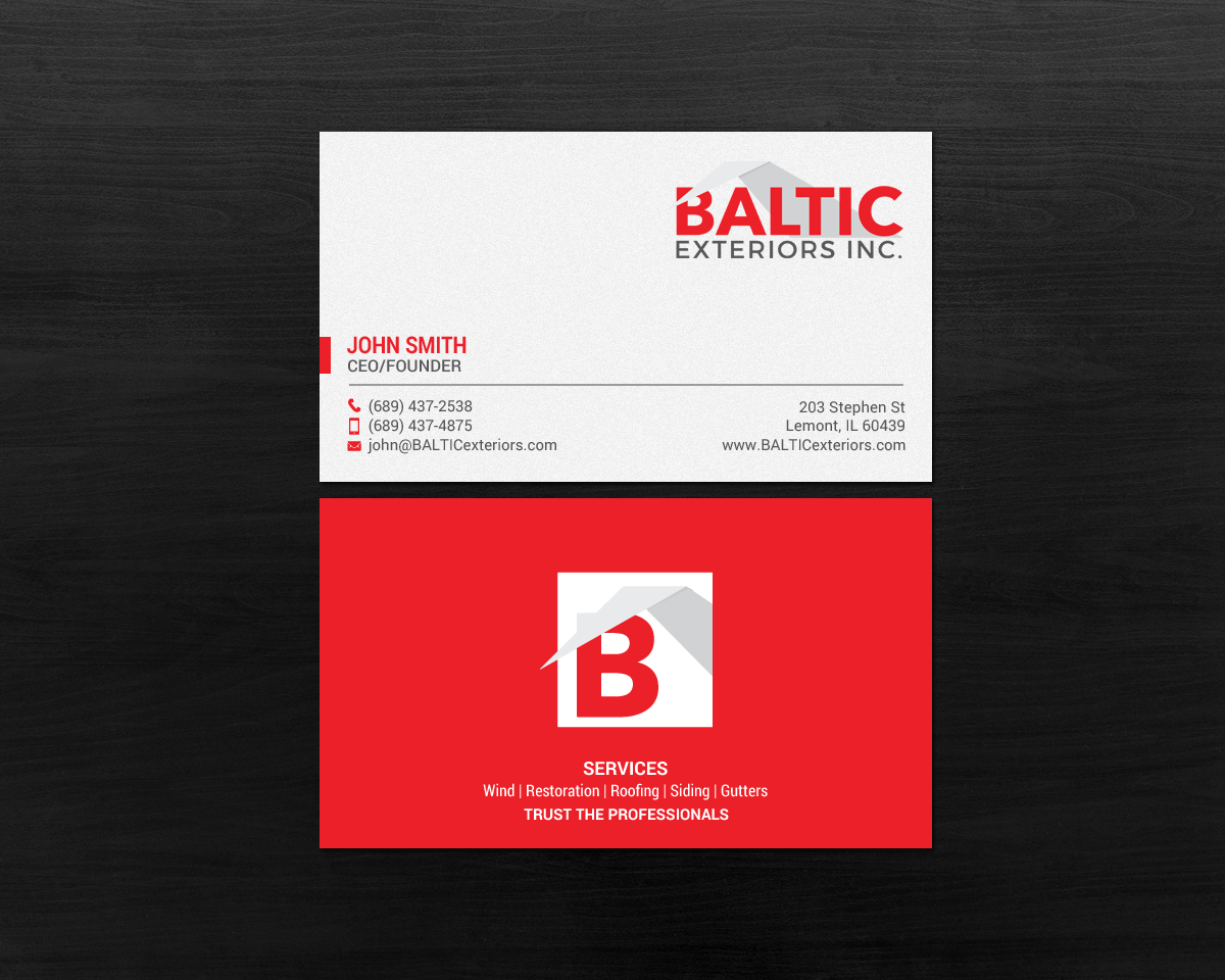 Business Card Design by chandrayaan.creative for Baltic Exteriors | Design #17584201