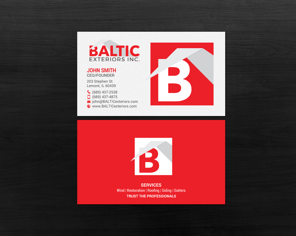 Business Card Design by chandrayaan.creative for Baltic Exteriors | Design #17584202