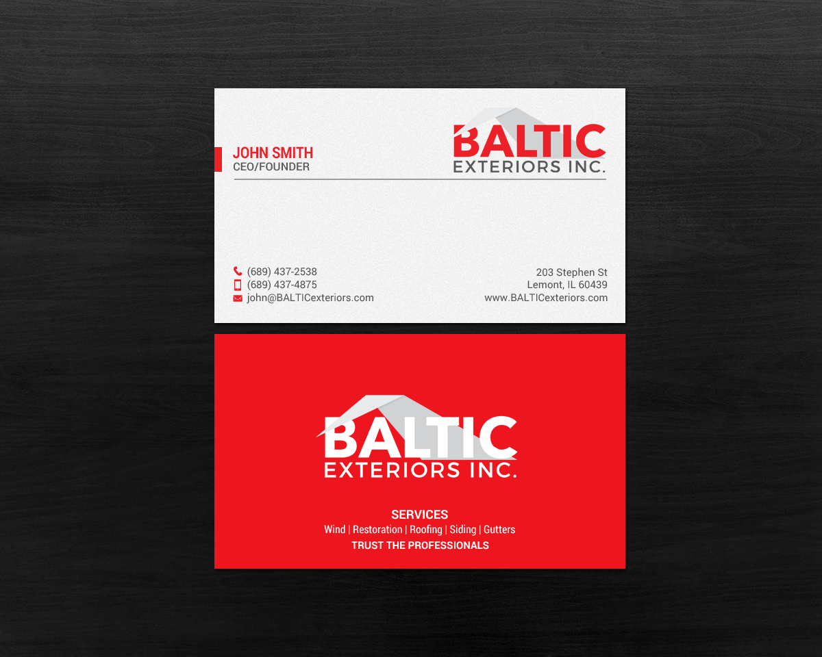 Business Card Design by chandrayaan.creative for Baltic Exteriors | Design #17584429