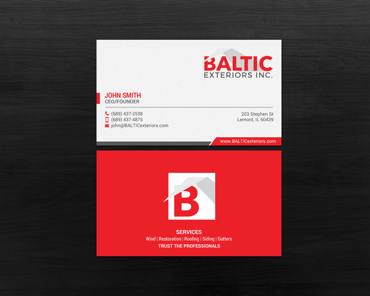 Business Card Design by chandrayaan.creative for Baltic Exteriors | Design #17584692