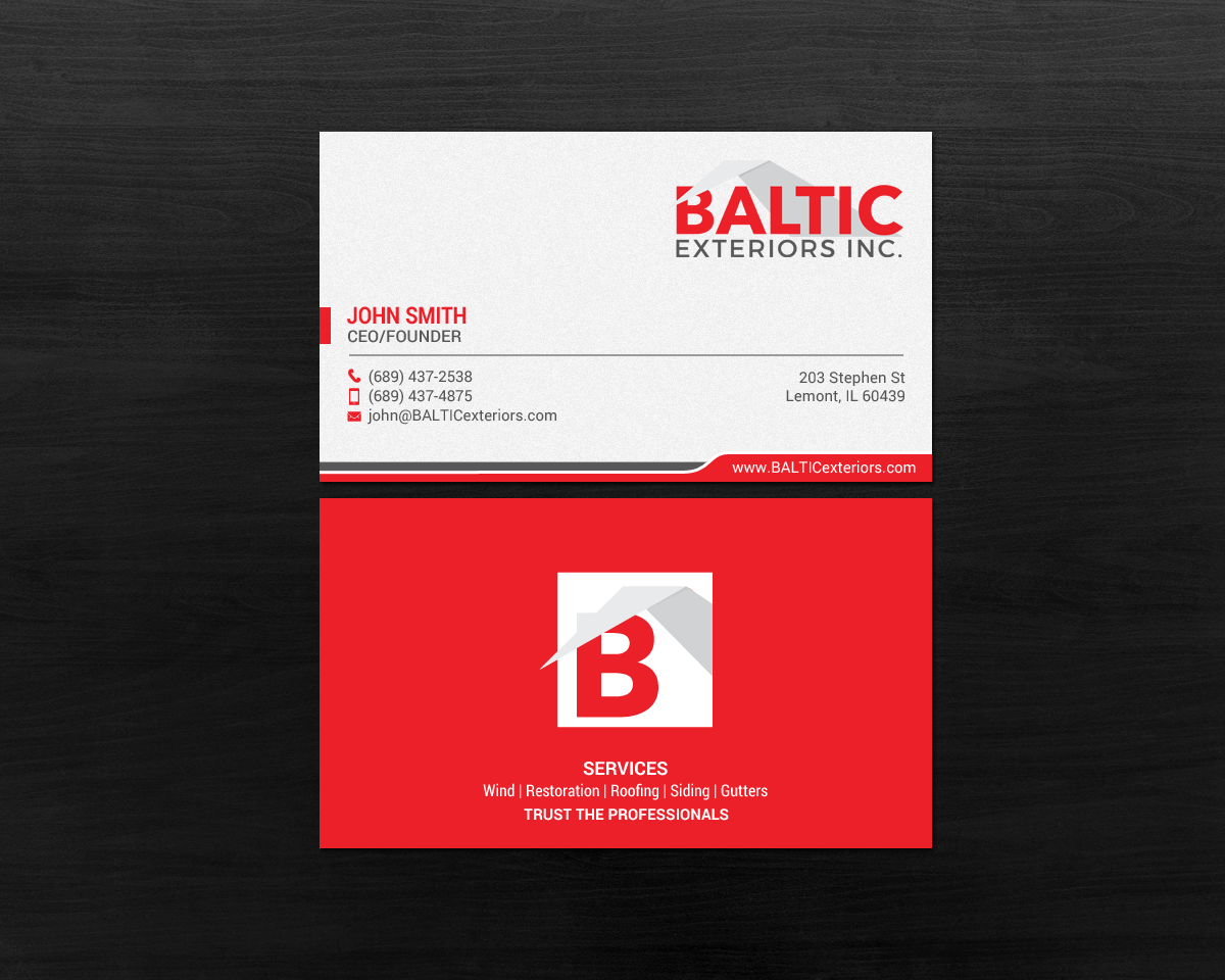 Business Card Design by chandrayaan.creative for Baltic Exteriors | Design #17584694