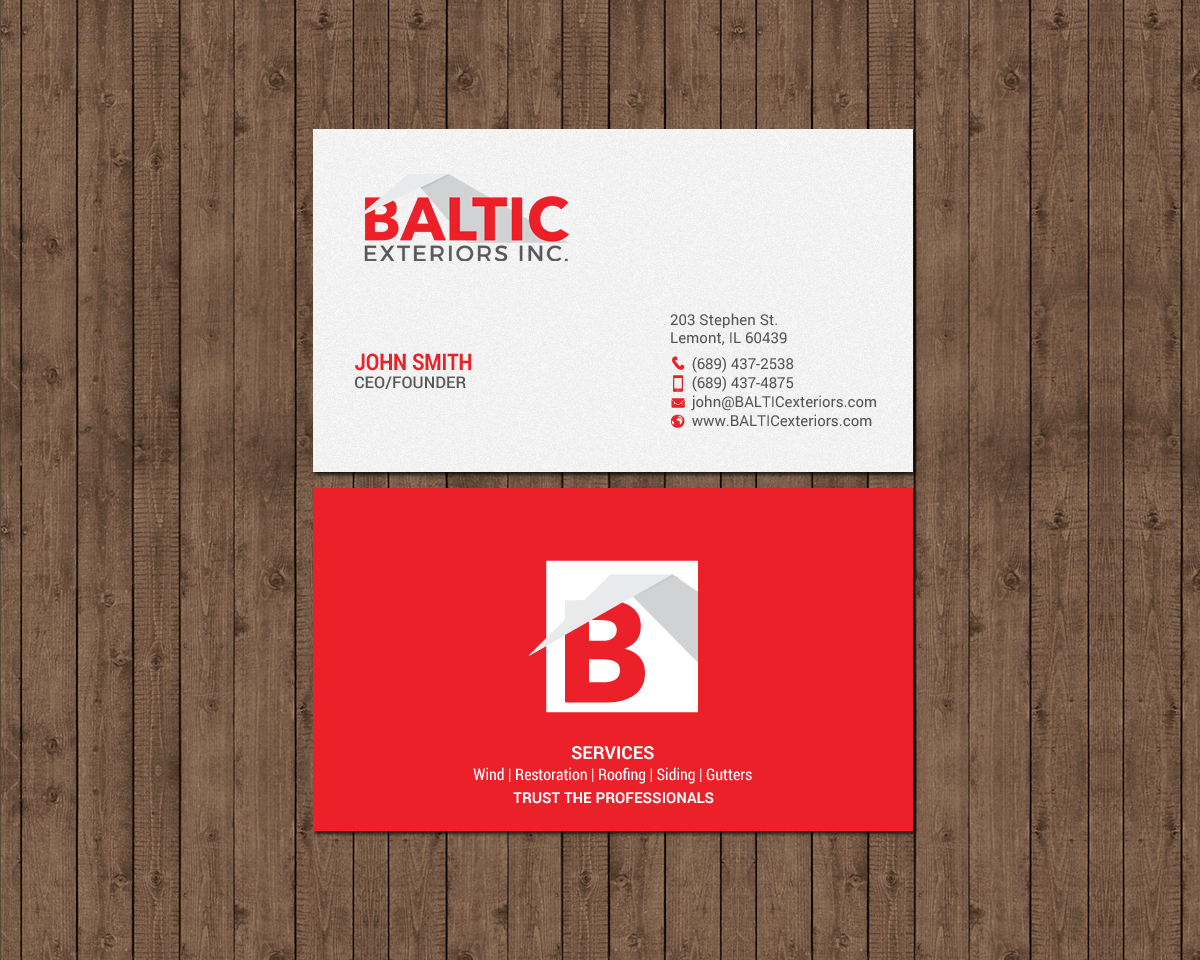 Business Card Design by chandrayaan.creative for Baltic Exteriors | Design #17584982