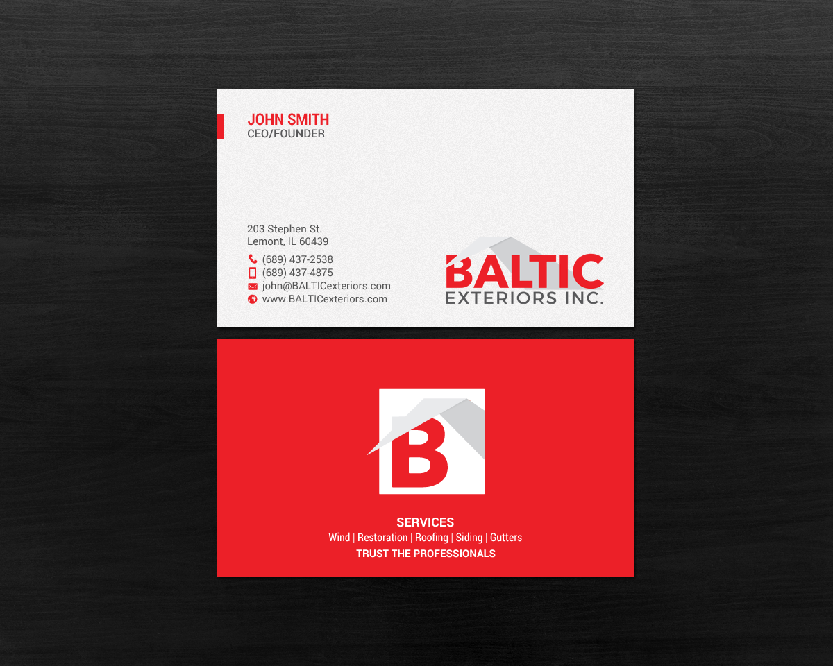 Business Card Design by chandrayaan.creative for Baltic Exteriors | Design #17586981