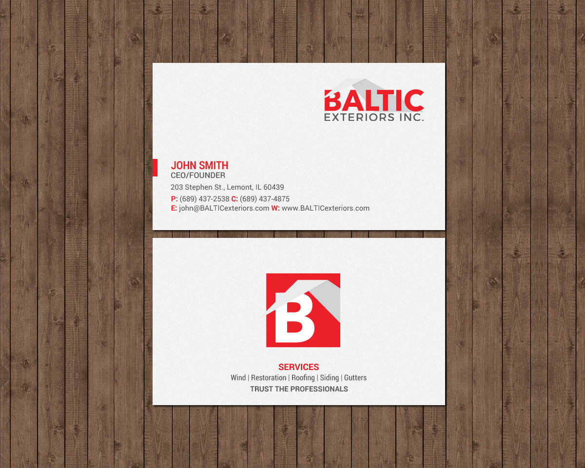 Business Card Design by chandrayaan.creative for Baltic Exteriors | Design #17587007