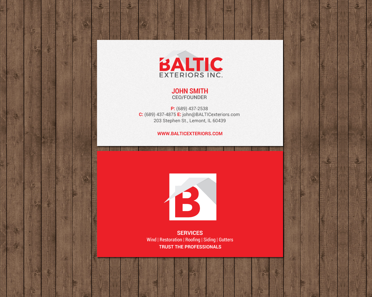 Business Card Design by chandrayaan.creative for Baltic Exteriors | Design #17587010