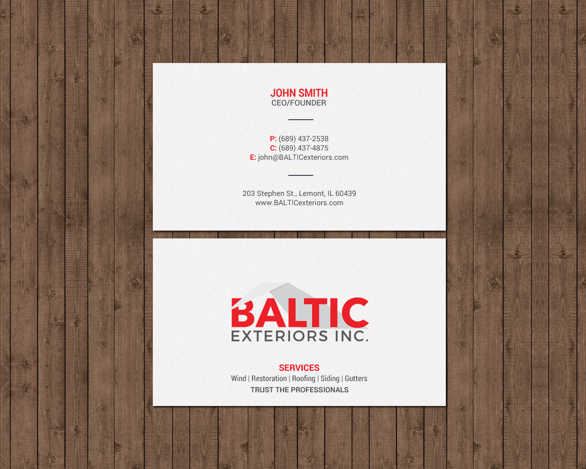 Business Card Design by chandrayaan.creative for Baltic Exteriors | Design #17587011