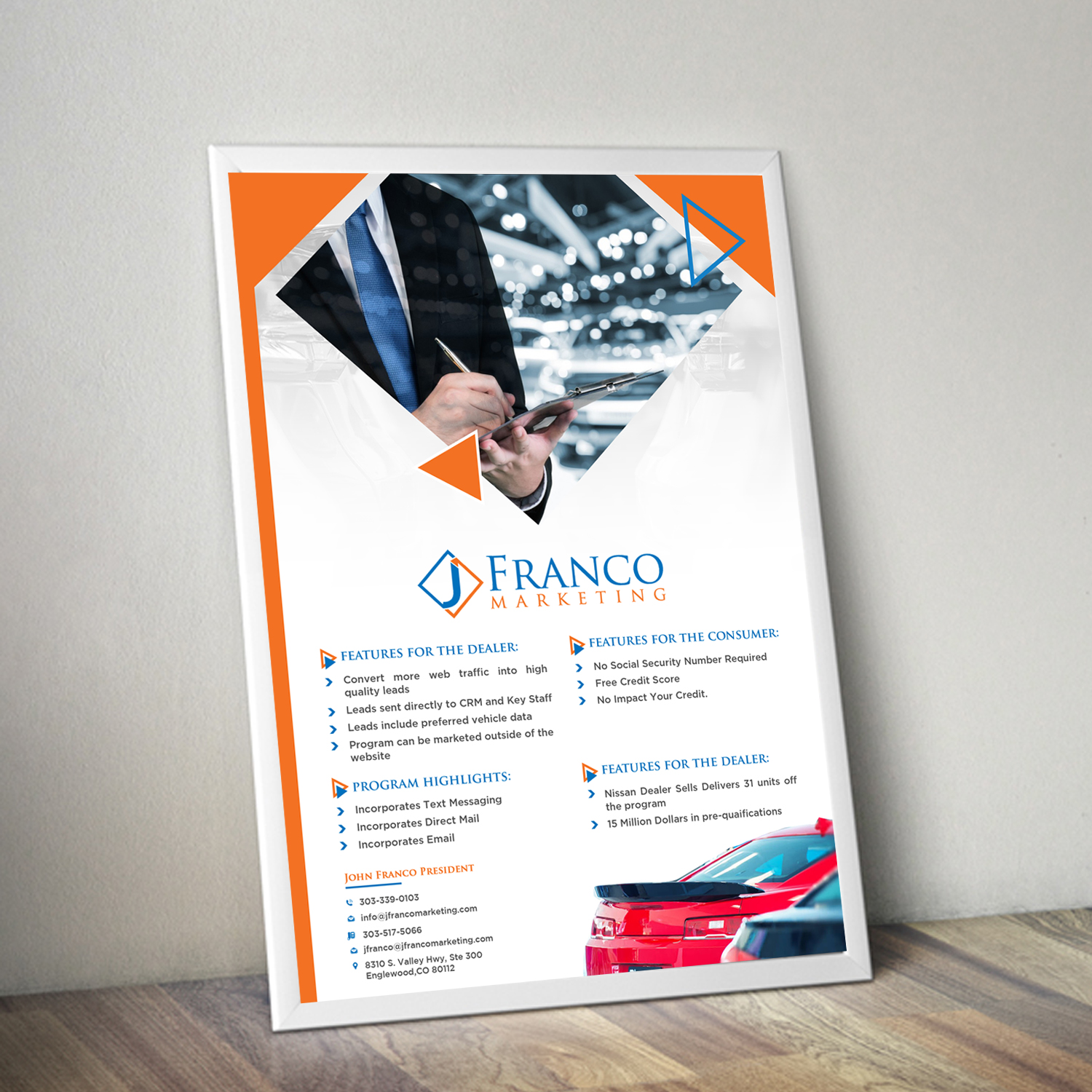 upmarket modern marketing flyer design for j franco marketing by