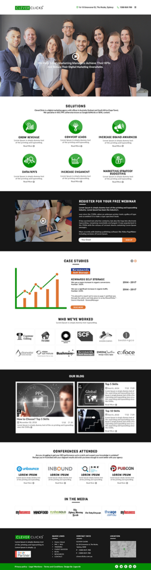 CleverClicks (1 page) homepage re-design | Web Design by bdesigner9