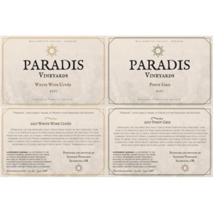 Paradis Vineyards 2017 Wine Label