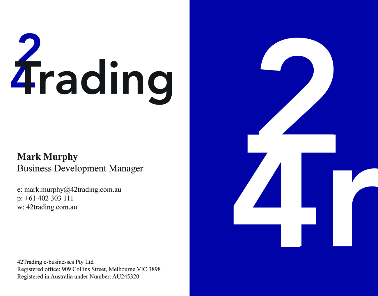 Diseño de Tarjeta de Presentación por NAR para Forty Two Trading PTY LTD | Diseño #2738687