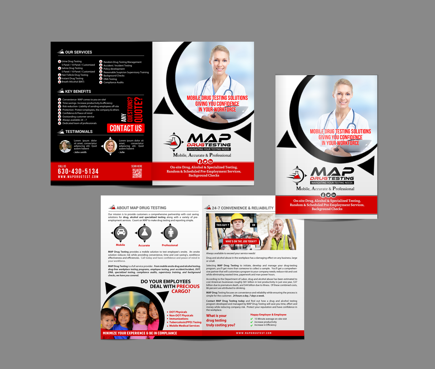 bold playful medical brochure design for map drug testing medical brochures design