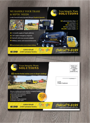 Postkarten-Design von alex989 für North Texas Integrity Septic & Pumping, LLC | Design: #17750550