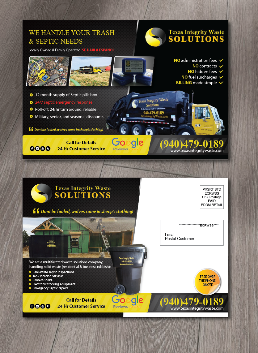Postcard Design by alex989 for North Texas Integrity Septic & Pumping, LLC | Design #17750713