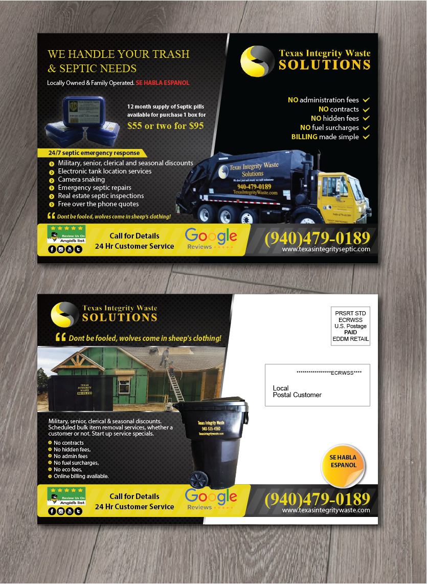 Postcard Design by alex989 for North Texas Integrity Septic & Pumping, LLC | Design #17751015