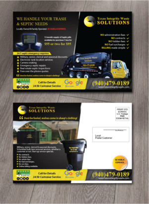 Postkarten-Design von alex989 für North Texas Integrity Septic & Pumping, LLC | Design: #17751015