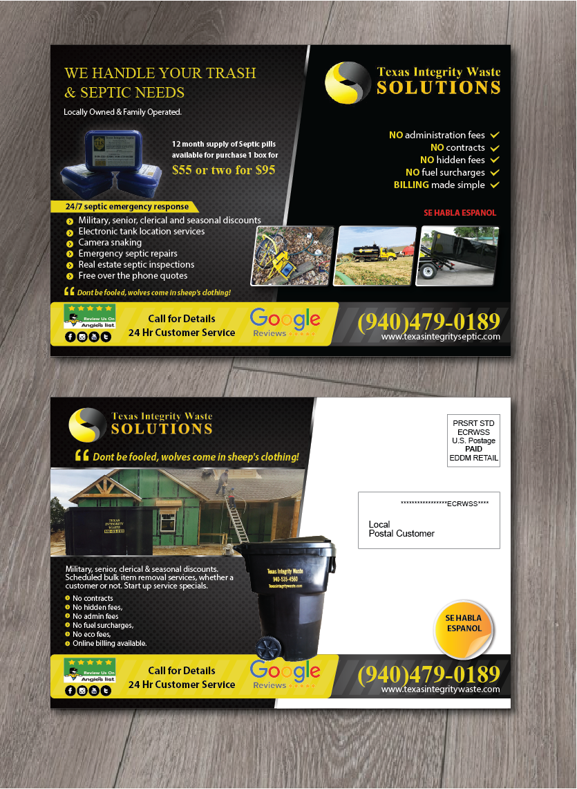 Diseño de Postal por alex989 para North Texas Integrity Septic & Pumping, LLC | Diseño #17751032