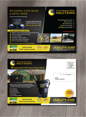 Postkarten-Design von alex989 für North Texas Integrity Septic & Pumping, LLC | Design: #17751032
