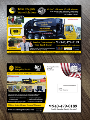 Postkarten-Design von Alexandar für North Texas Integrity Septic & Pumping, LLC | Design: #17782390