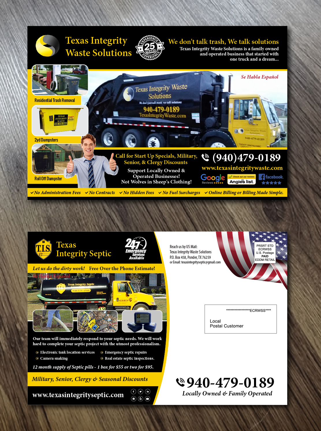 Postkarten-Design von Alexandar für North Texas Integrity Septic & Pumping, LLC | Design #17793414