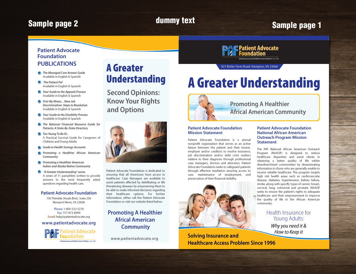 Brochure Design by meet007 for Patient Advocate Foundation | Design #2803772